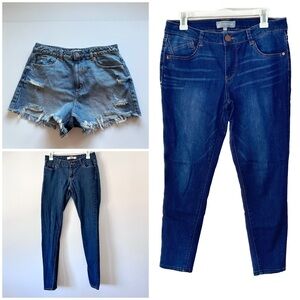Lot of 3 Pairs Denim Wit & Wisdom 8 Straight Klique Skinny 9 Garage Shorts 10